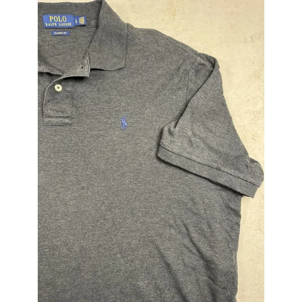 Polo Ralph Lauren Mens L Gray Classic Fit Polo Shirt Blue Pony Short Sleeve